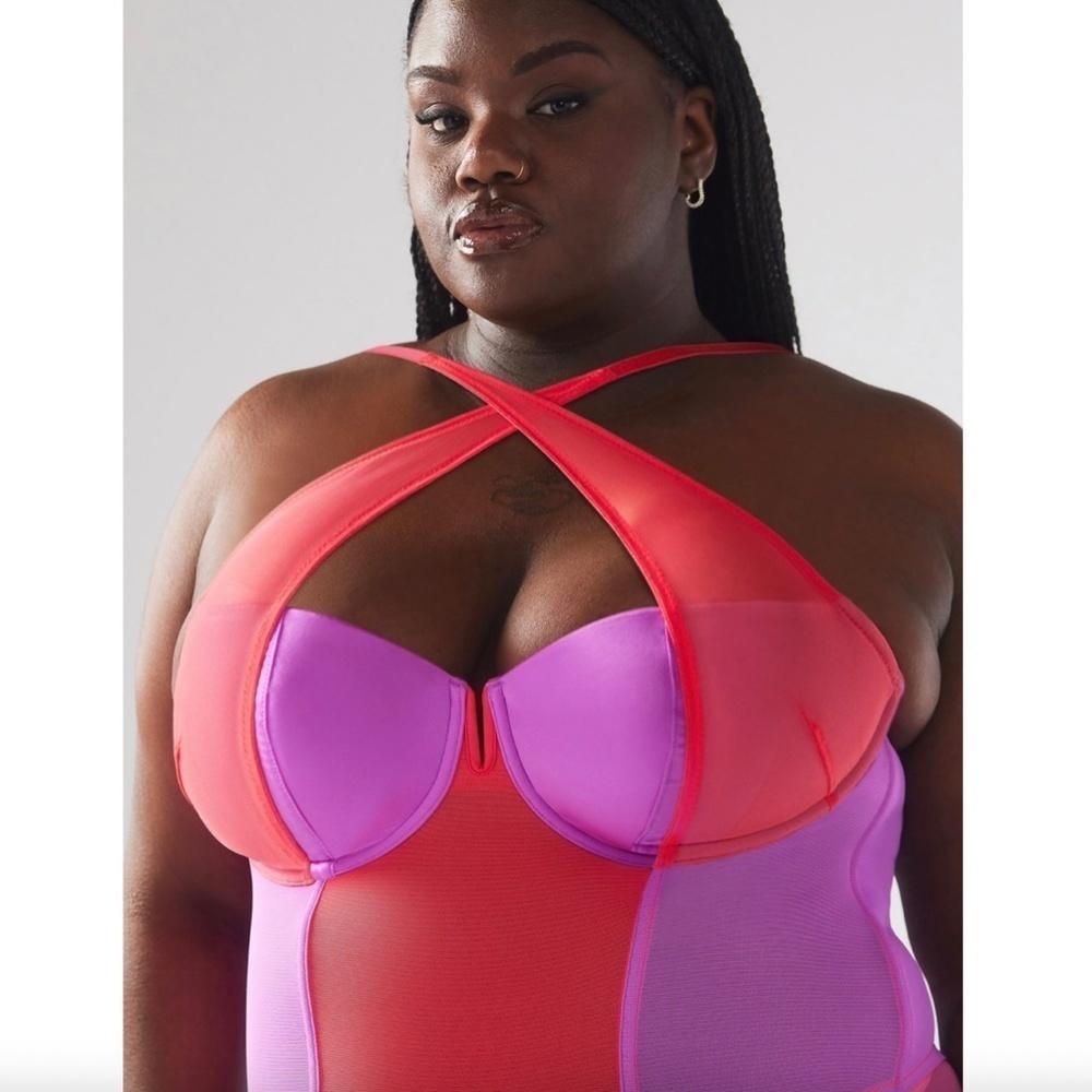 SAVAGE X FENTY I Dare Hue Mesh Bustier Hot Pink Purple Colorblock Rhianna